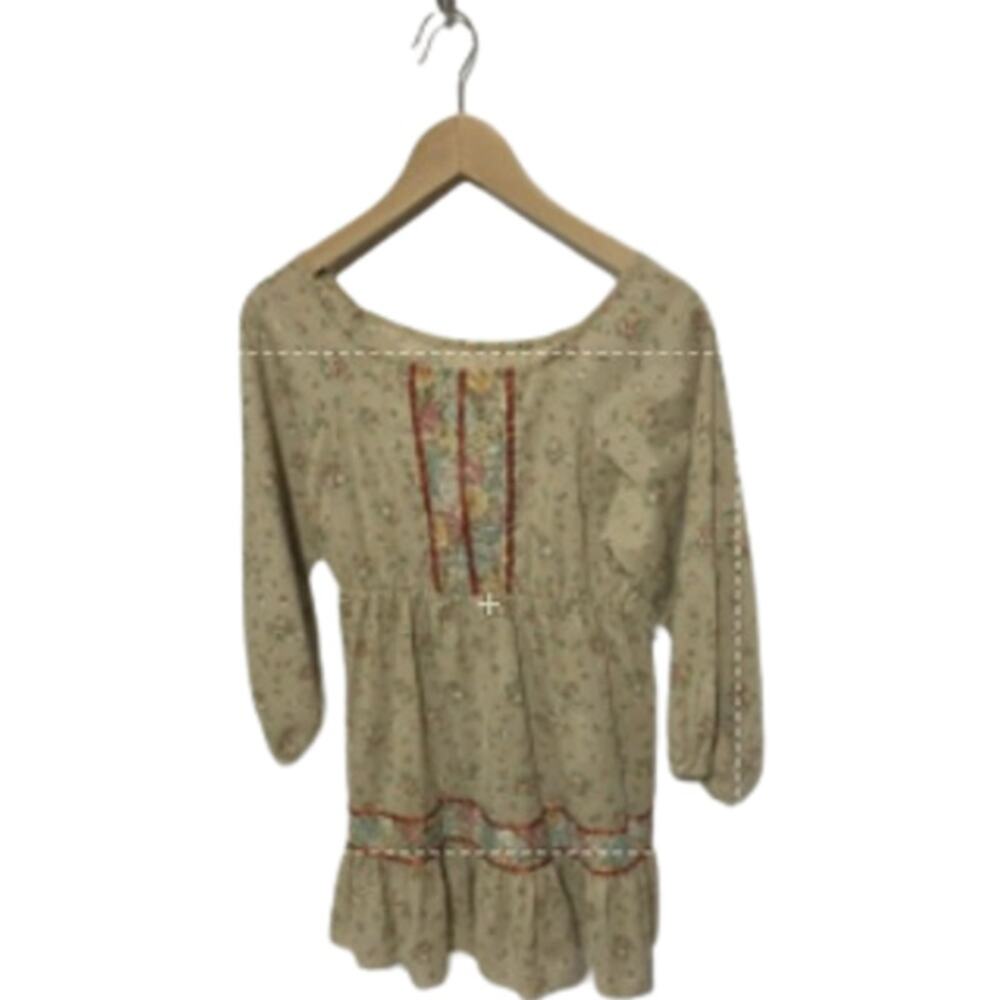 Vintage 1970's Boho Mini Prairie Dress Tunic Top Cream Floral Print Sz xs /child - Picture 10 of 14